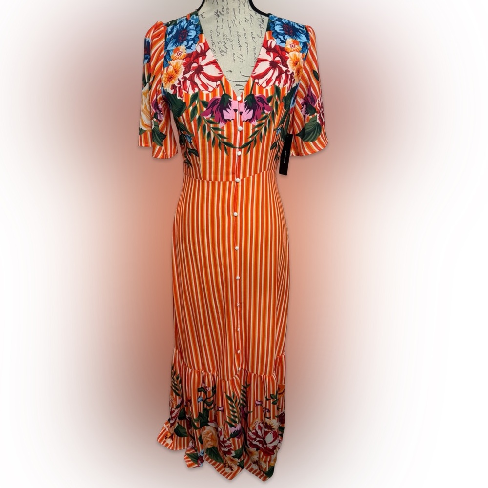 Lulu's Orange Striped Maxi Dress with Tropical Floral Yoke